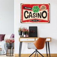 Schilderij - Welcome, Casino, Reclame Bord, Premium Print op Canvas