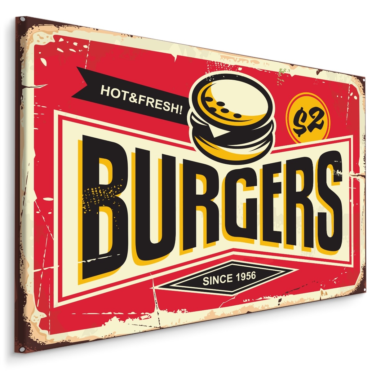 Schilderij - Reclame, Burgers, Hot & Fresh, Premium Print