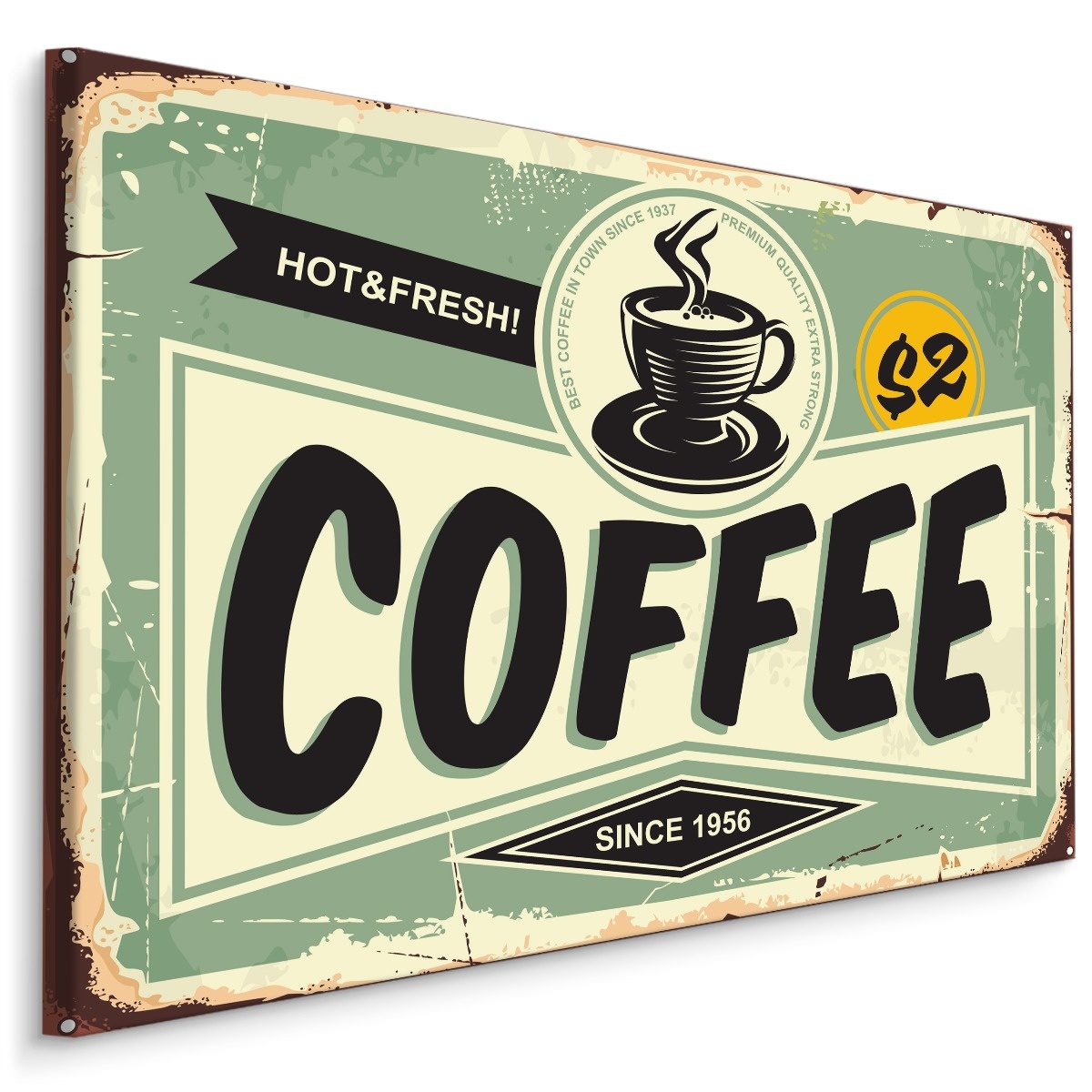 Schilderij - Reclame, Koffie, Hot & Fresh, premium Print