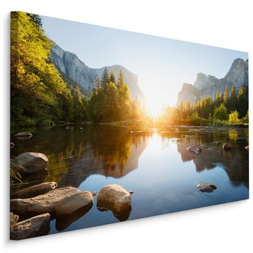 Schilderij - Zonsopkomst in de Yosemite Vallei, Premium print