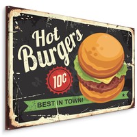 Schilderij - Hot Burgers, Best in Town, Premium Print op Canvas
