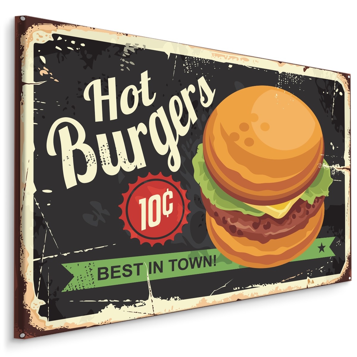 Schilderij - Hot Burgers, Best in Town, Premium Print op Canvas