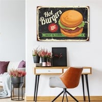 Schilderij - Hot Burgers, Best in Town, Premium Print op Canvas