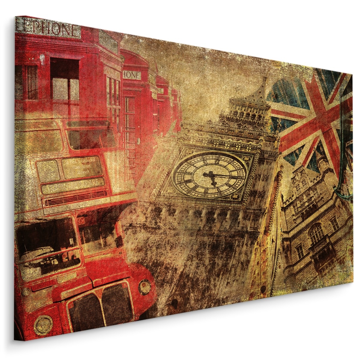 Schilderij - Iconen van Londen in Vintage Stijl, Premium Print afbeelding