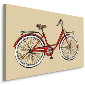 Schilderij - Rode Fiets op Gele Achtergrond, Premium Print