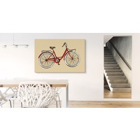 Schilderij - Rode Fiets op Gele Achtergrond, Premium Print Schilderij - Rode Fiets op Gele Achtergrond, Premium Print
