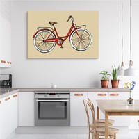 Schilderij - Rode Fiets op Gele Achtergrond, Premium Print Schilderij - Rode Fiets op Gele Achtergrond, Premium Print
