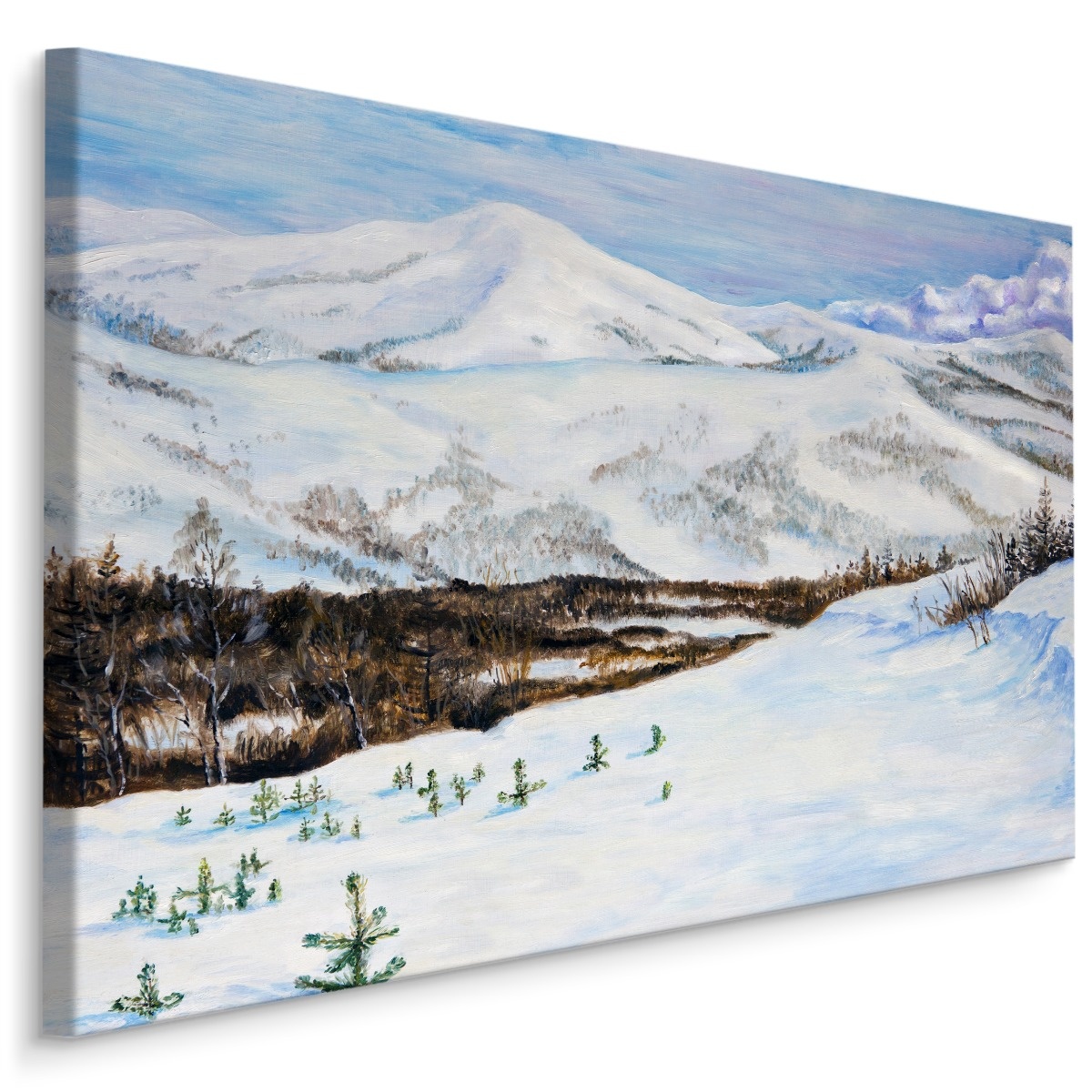 Schilderij - Berglandschap met Sneeuw, Premium Print op canvas