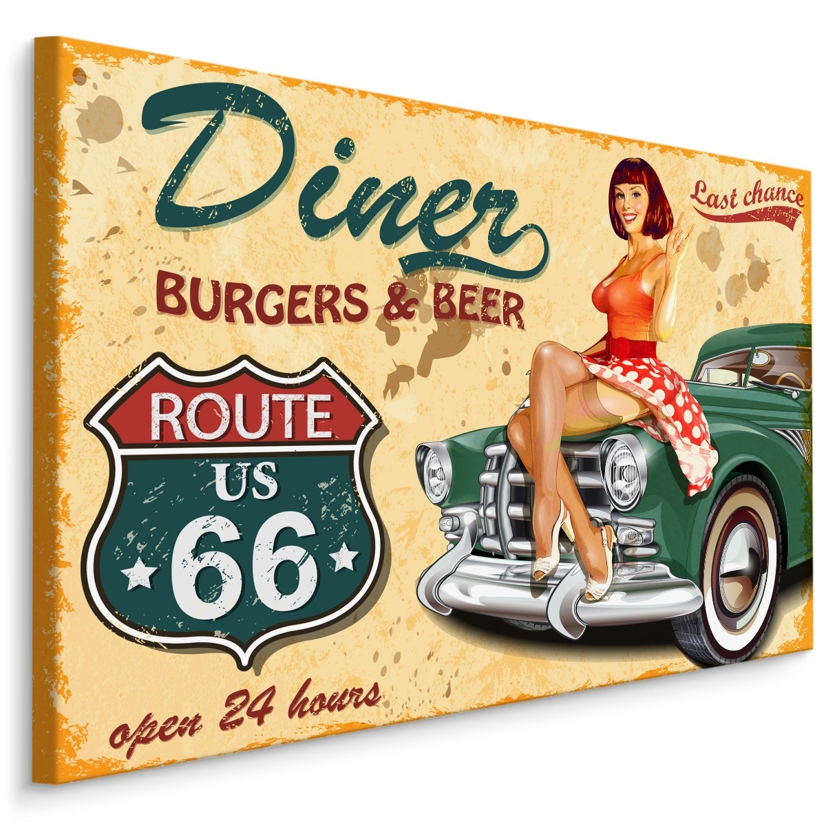 Schilderij - Route66, Diner, Burger & Beer, Premium Print afbeelding
