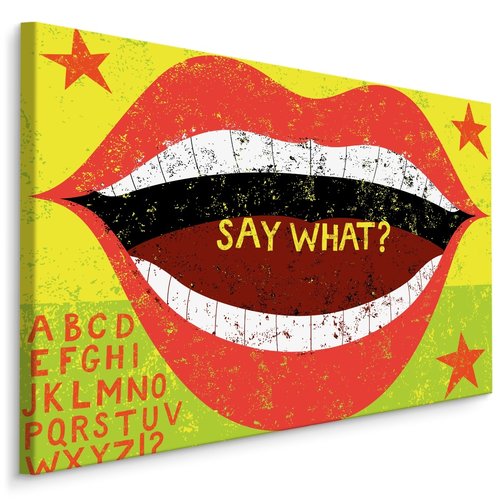 Schilderij - Say What?  geel, groen, rood, premium Print