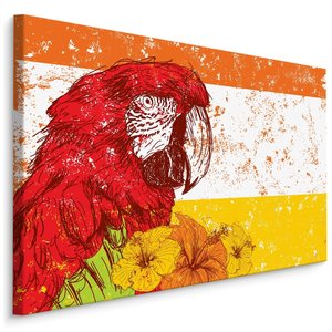 Schilderij - Ara Papegaai met Bloemen, Premium Print