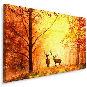 Schilderij - Herten in een Herfstbos, 5 maten, Premium Print