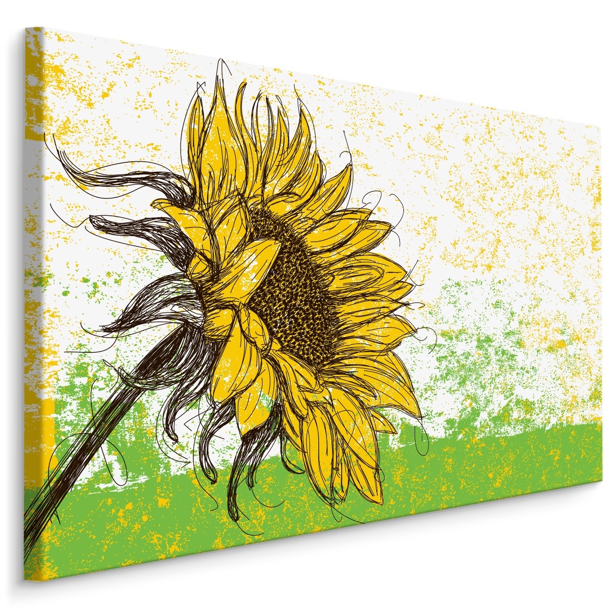 Schilderij - Getekende Zonnebloem, Print op Premium Canvas