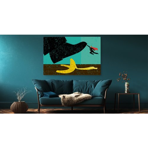 Schilderij - Bananenschil en Superhero, Cartoon, Premium Print op Canvas