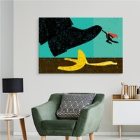 Schilderij - Bananenschil en Superhero, Cartoon, Premium Print op Canvas