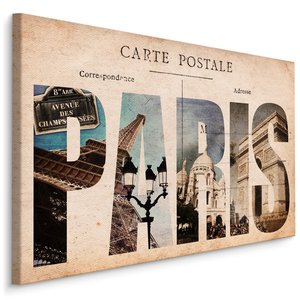 Schilderij - Postkaart uit Parijs, Vintage, Premium Print op canvas