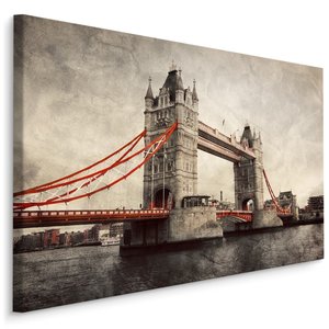 Schilderij - Tower Bridge, Londen, In sepia en rood, Premium Print