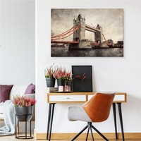 Schilderij - Tower Bridge, Londen, In sepia en rood, Premium Print