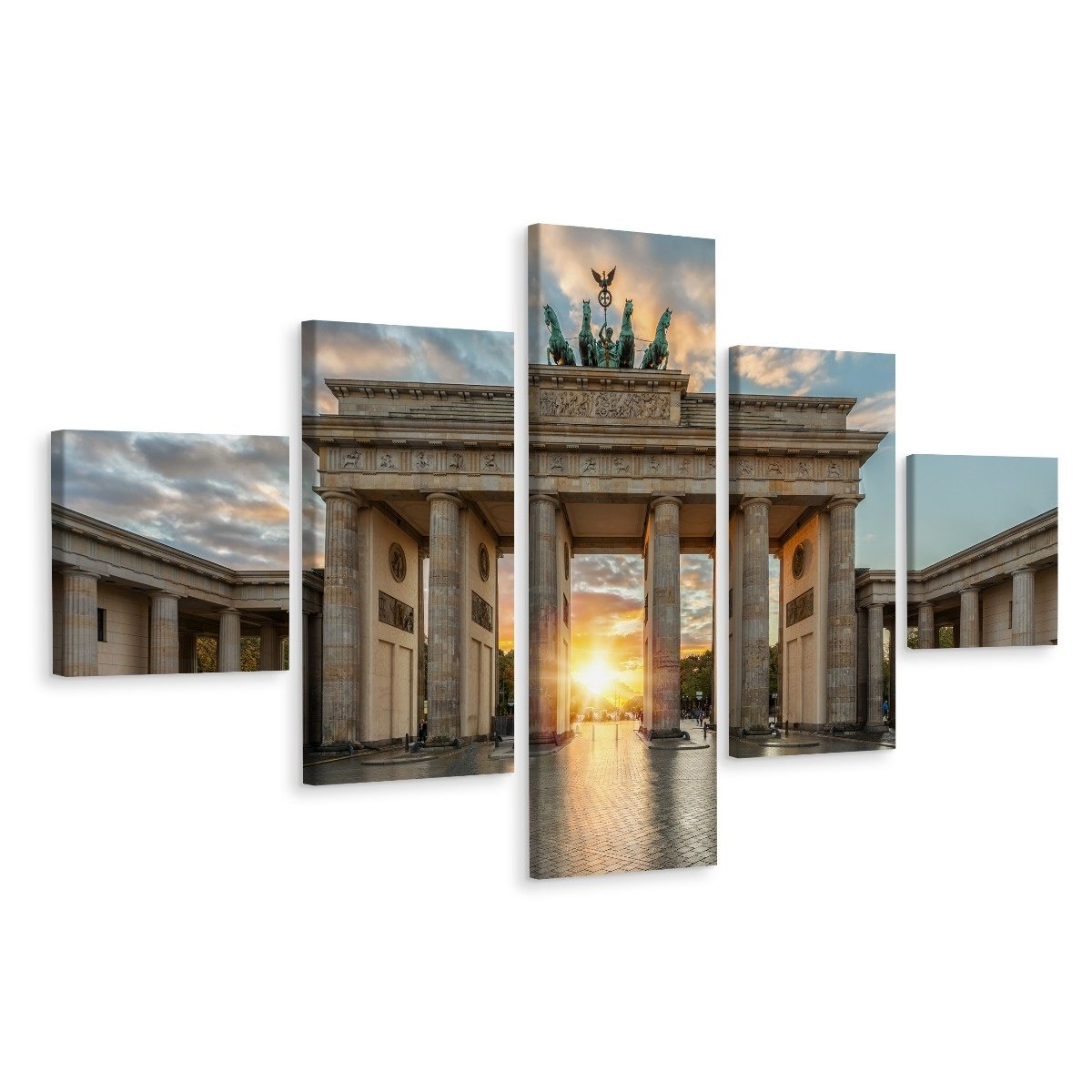 Schilderij - Brandenburgse poort Berlijn, 5 luik, Premium print afbeelding
