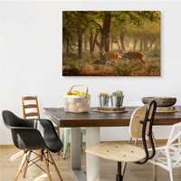 Schilderij - Jonge Hertjes in het Bos, Premium Print