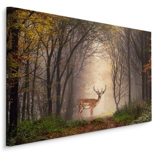 Schilderij - Hert in het Bos, 5 maten, Premium Print