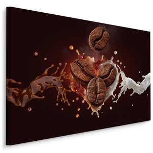 Schilderij - Koffie met melk, Bruin, zwart, wit, Premium Print