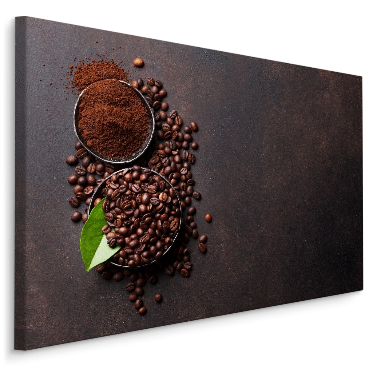 Schilderij - Koffie, Gemalen en Bonen, Premium Print afbeelding