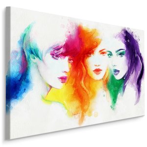 Schilderij - Kleurrijk Portret van drie Vrouwen, Multikleur, Premium Print