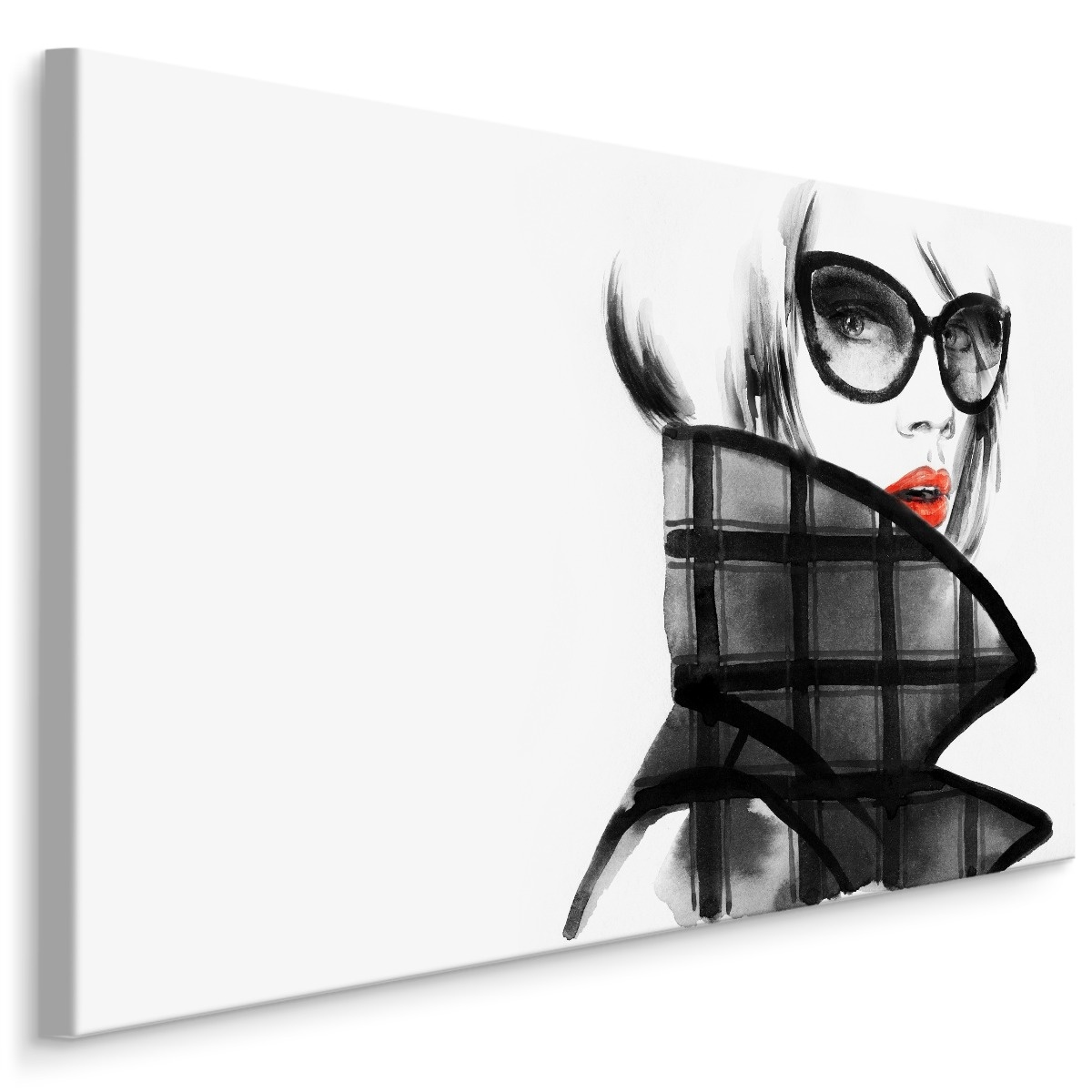 Schilderij - Portret van een Vrouw, in zwart, wit en rood, Premium Print afbeelding