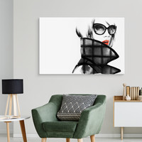 Schilderij - Portret van een Vrouw, in zwart, wit en rood, Premium Print
