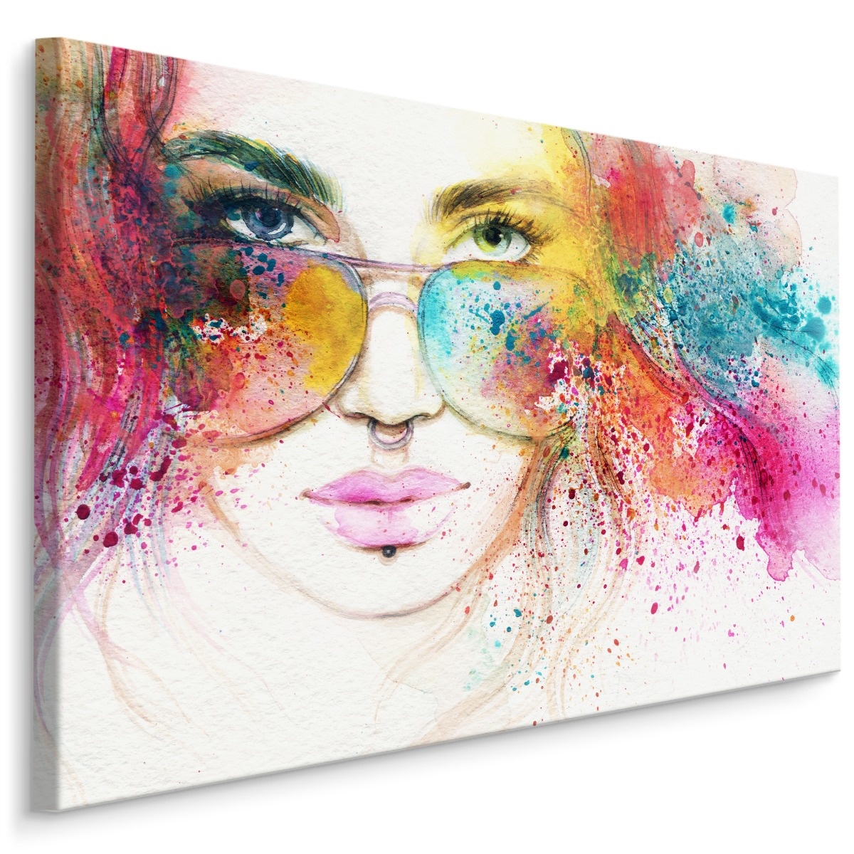 Schilderij - Vrouw met Zonnebril, Multikleur, Premium Print op Canvas