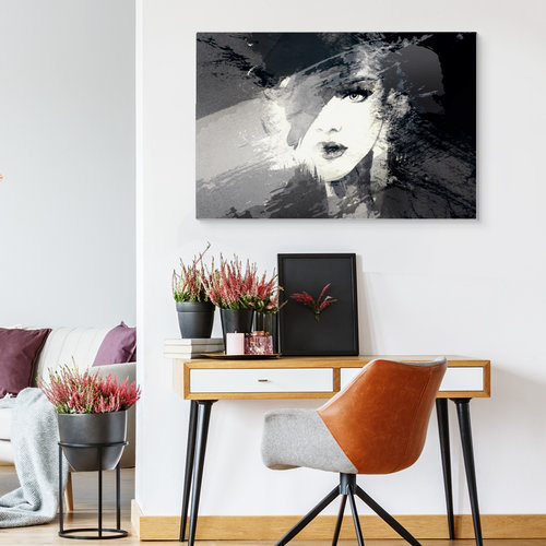 Schilderij - Vrouw, Abstract in zwart en wit, Premium Print