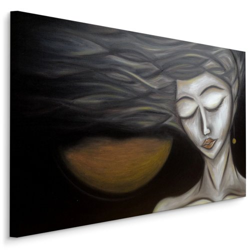 Schilderij - Lange haren, Vrouw Abstract, Premium Print