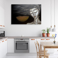 Schilderij - Lange haren, Vrouw Abstract, Premium Print