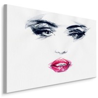 Schilderij - Rode Lippen, Portret van een Vrouw, Premium print