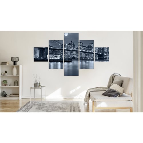 Schilderij New York City in de nacht, NYC, 5 luik, Premium print