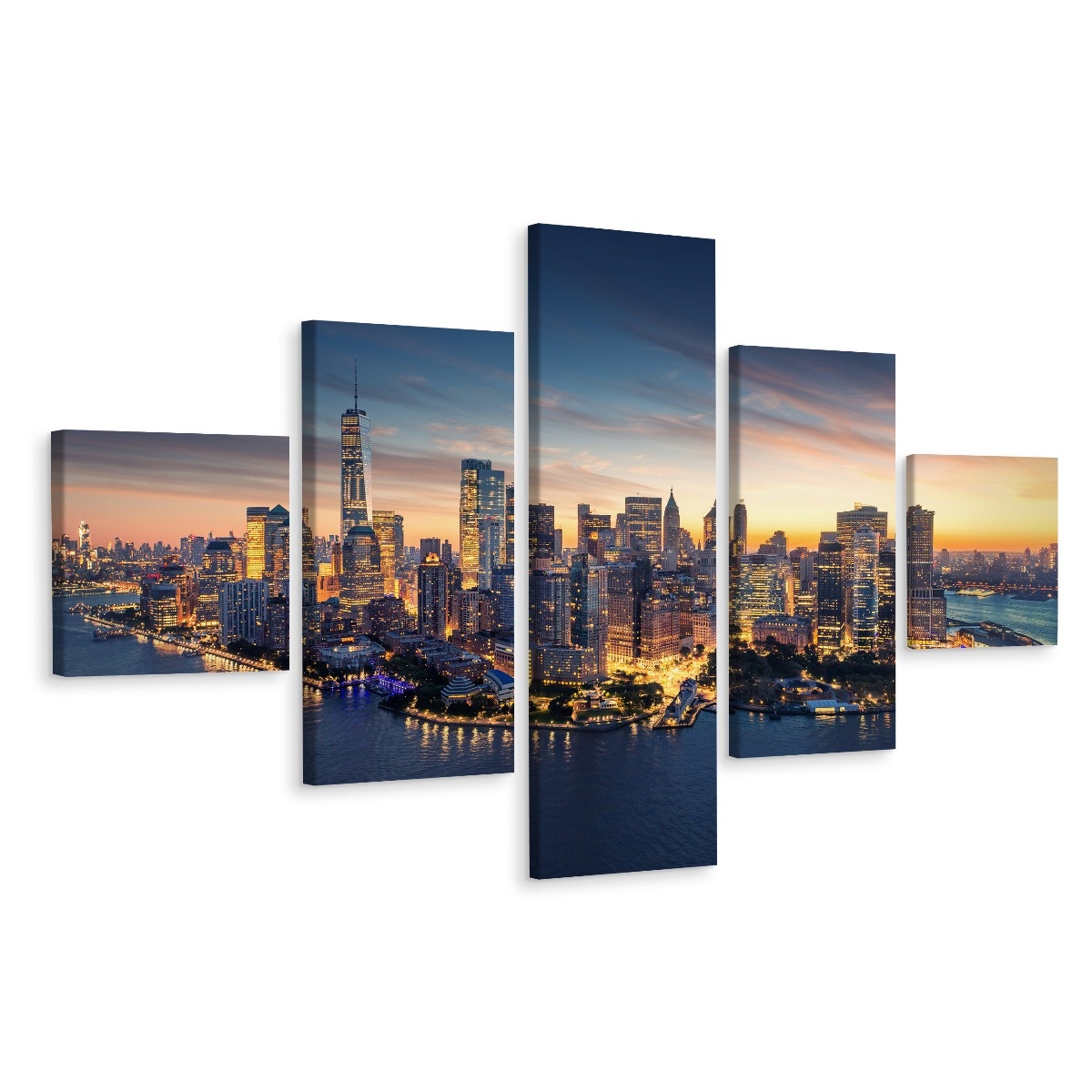 Schilderij - Panorama New York City, NYC, 5 luik, Premium print afbeelding