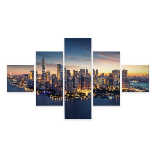 Schilderij - Panorama New York City, NYC, 5 luik, Premium print
