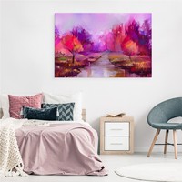 Schilderij - Het Bos in Roze, print op Canvas, Premium Print