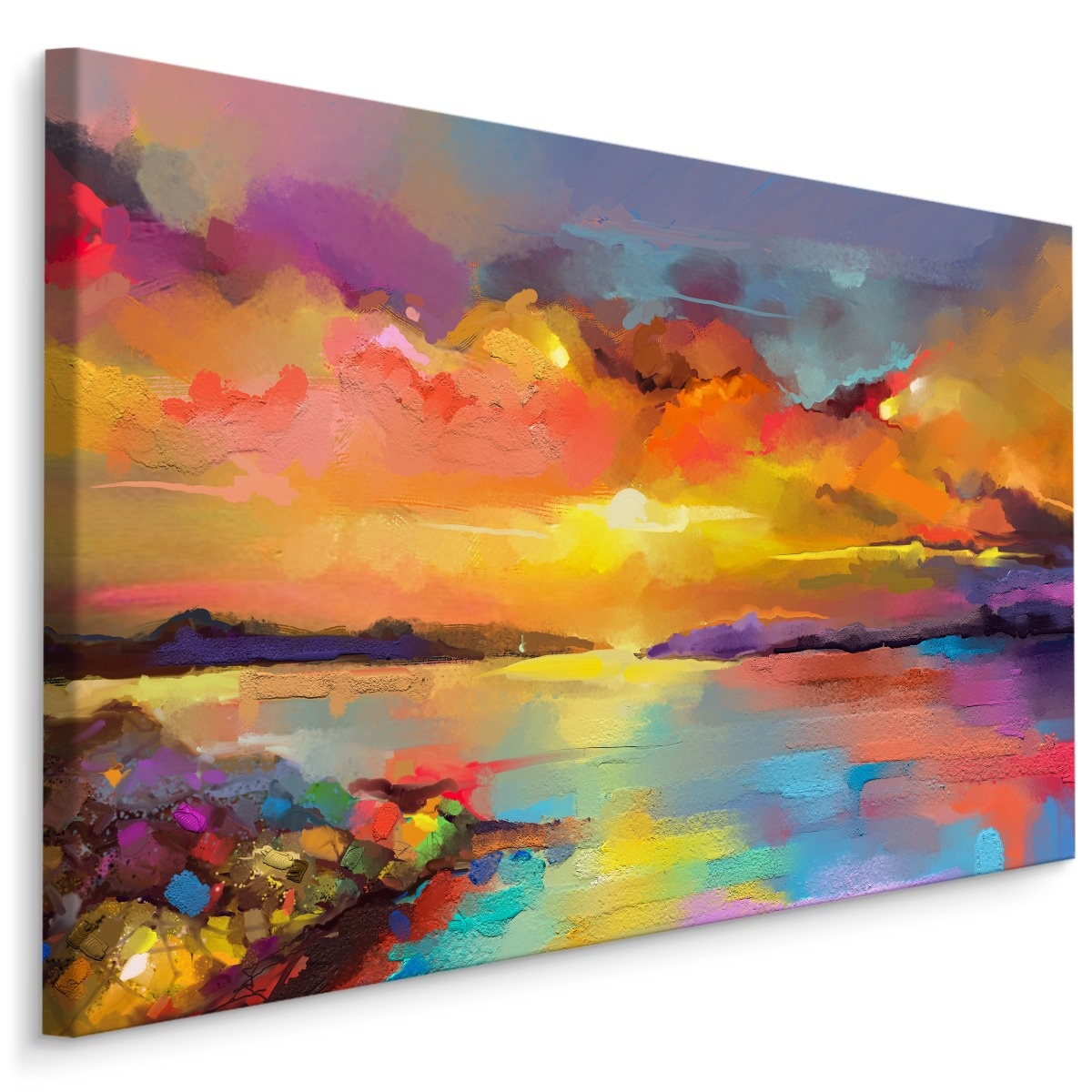 Schilderij - Abstracte Zonsondergang, Multikleur, Premium Print