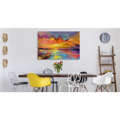 Schilderij - Abstracte Zonsondergang, Multikleur, Premium Print