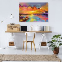 Schilderij - Abstracte Zonsondergang, Multikleur, Premium Print