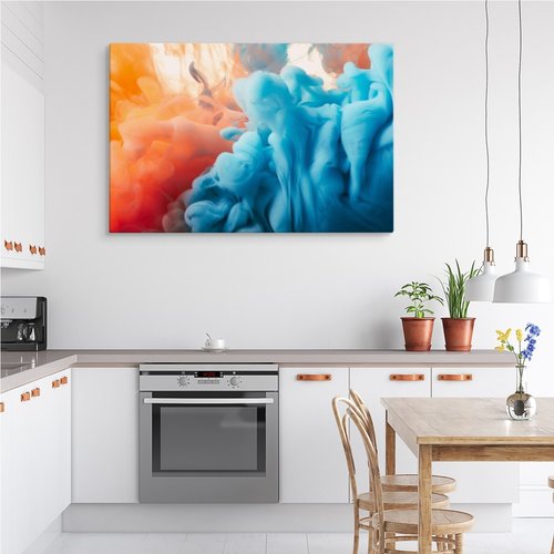 Schilderij - Explosie van Kleuren, Blauw en Oranje, Premium Print