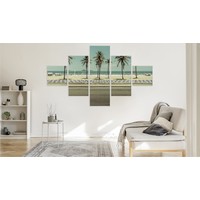 Schilderij - Retro strand met palmbomen, 5luik, Premium print