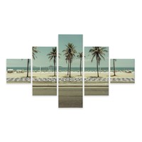 Schilderij - Retro strand met palmbomen, 5luik, Premium print