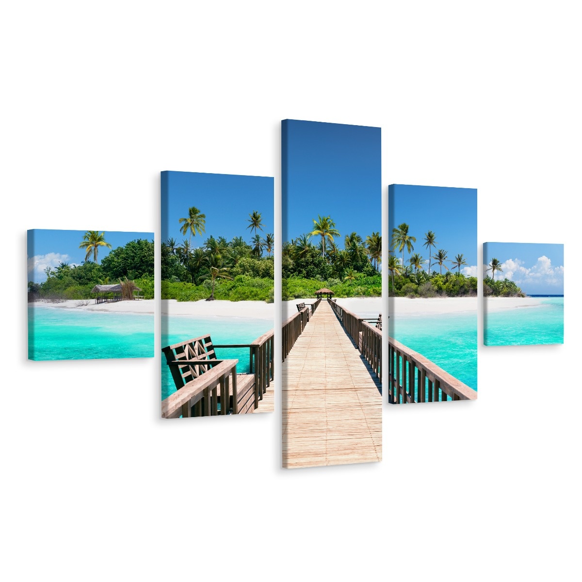 Schilderij - Houten pad naar Paradijs, 5luik, Premium print afbeelding