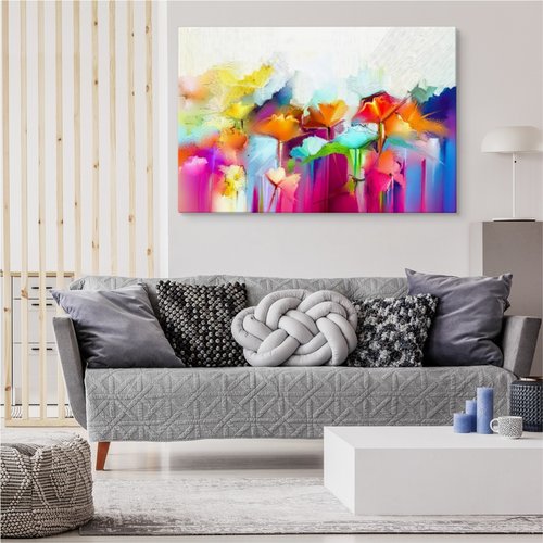 Schilderij - Gekleurde Bloemen, Print op canvas, Premium Print