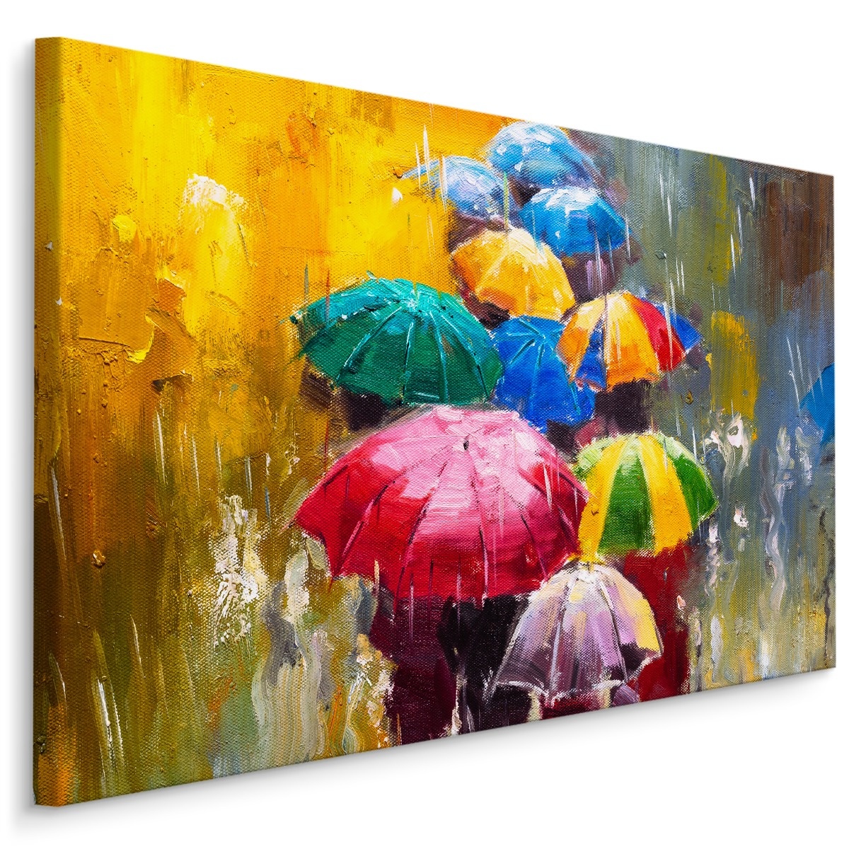 Schilderij - Mensen met Paraplu, Multikleur (print op canvas) afbeelding