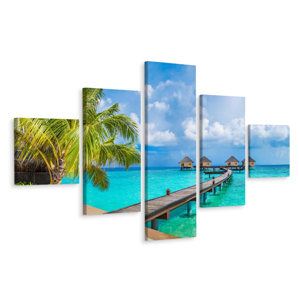 Schilderij - Pier in paradijs, Oceaan, 5 luik, Premium print afbeelding