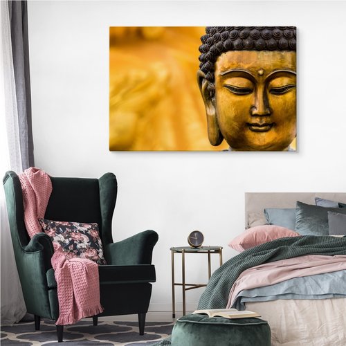 Schilderij - Boeddha in het Goud, Premium Print
